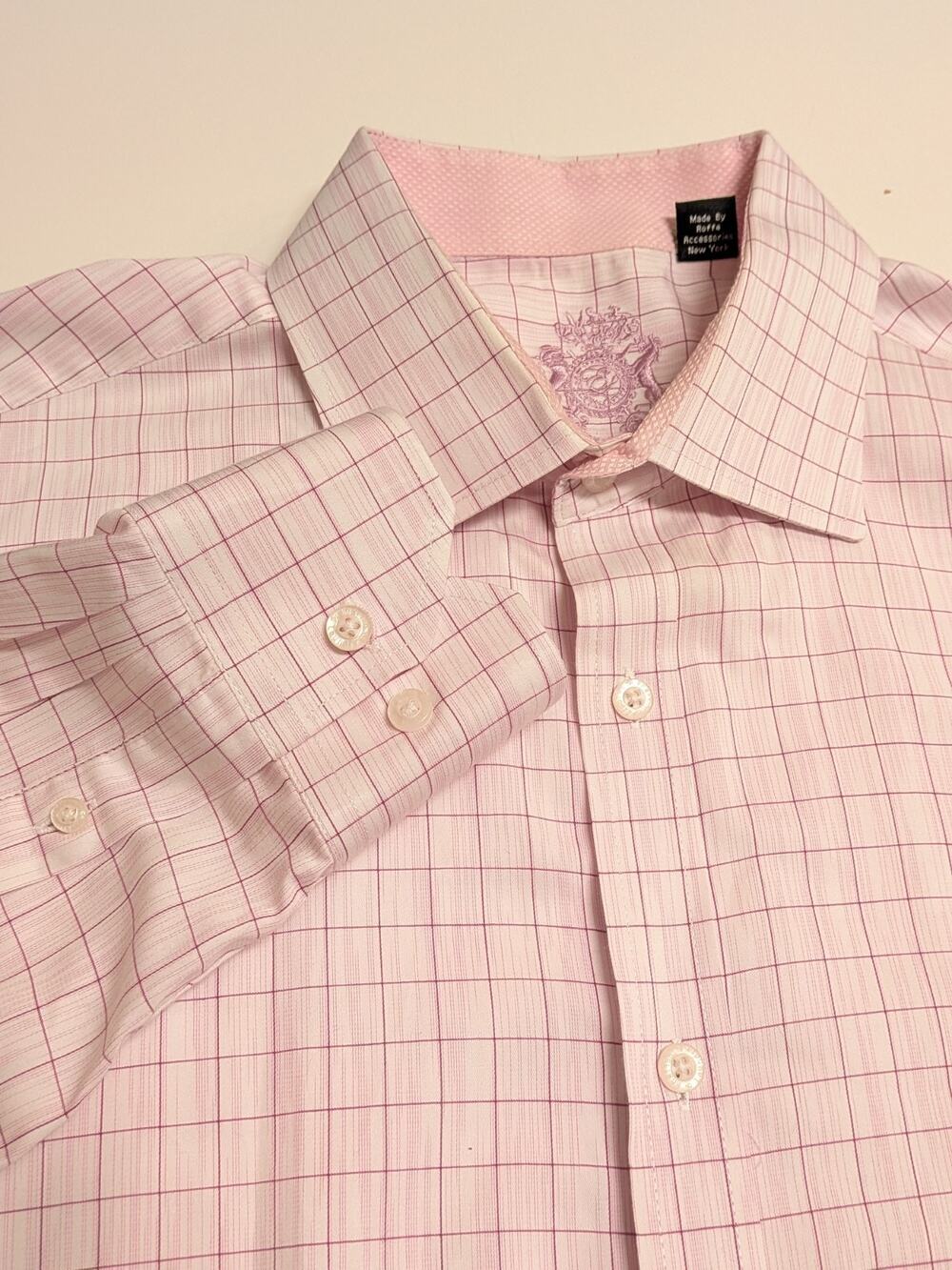 English Laundry Window Pane Check Pink Mens Dress Shirt 16.5/32-33